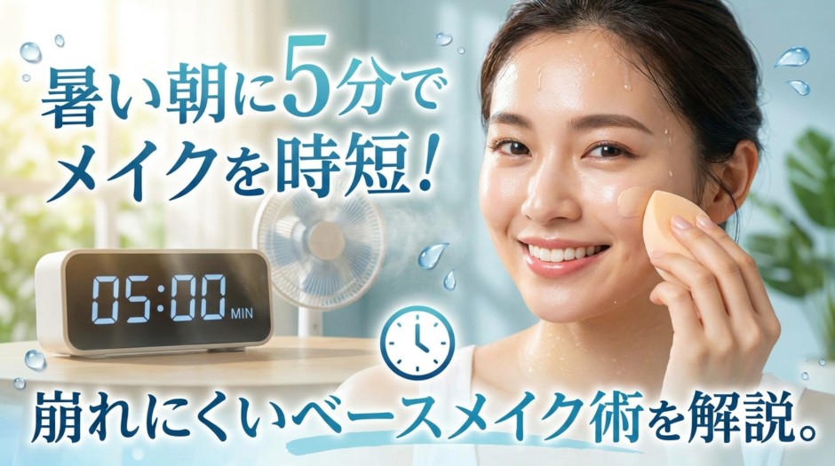 暑い朝に5分でメイクを時短！崩れにくいベースメイク術を解説。